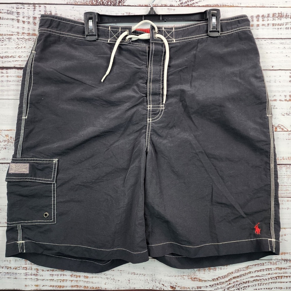 Polo‎ Ralph Lauren Mens XL Swim Trunks Board Shorts Black Liner Mesh Cargo 9